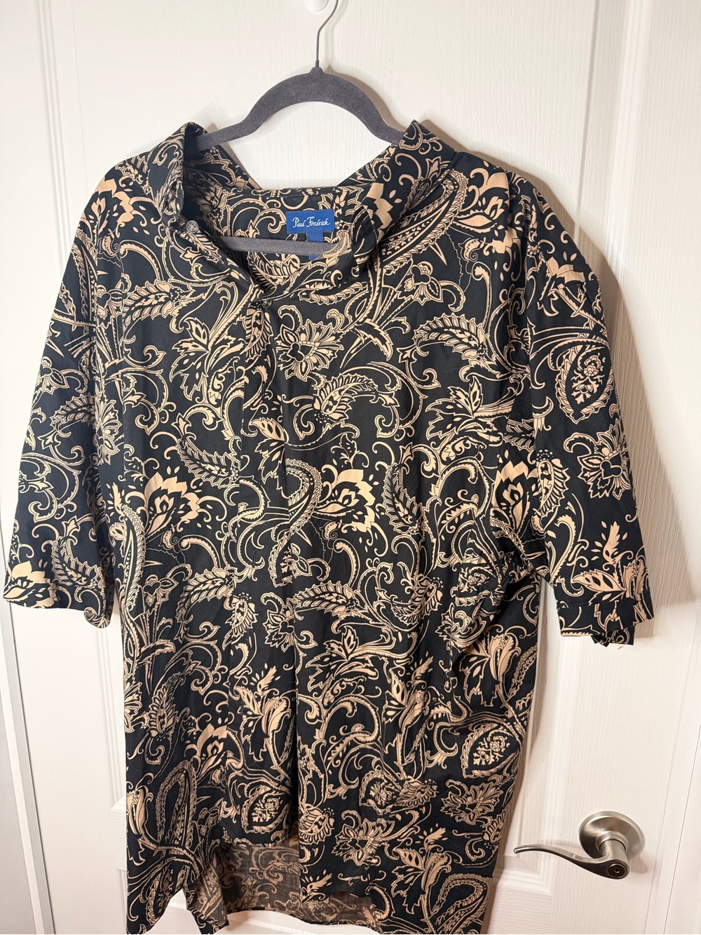 Paul Fredrick Black and Cream Paisley Short Sleeve Button-Down